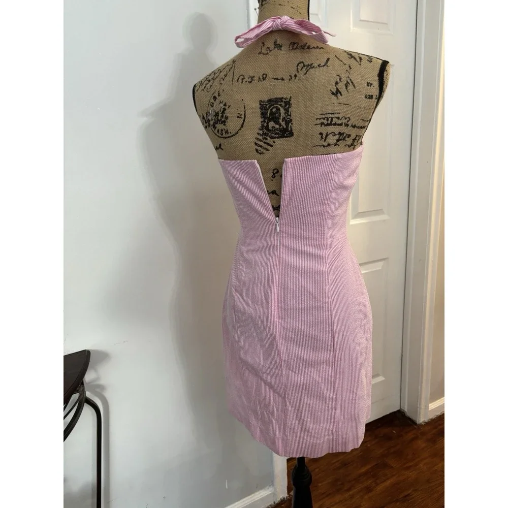Lilly Pulitzer Pink Gingham Halter Dress Fitted Summer Cotton Size 4 - Picture 6 of 10